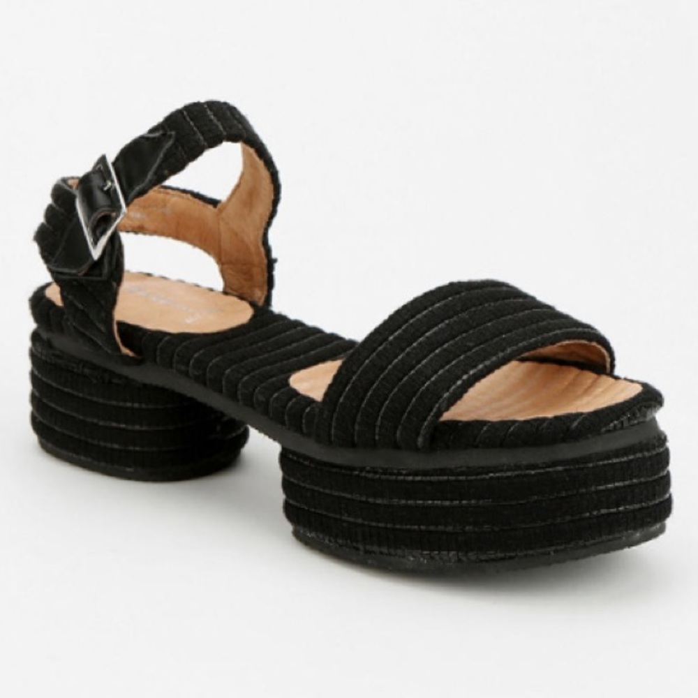 Jeffrey Campbell Woven Raffia Platform Sandal in Black